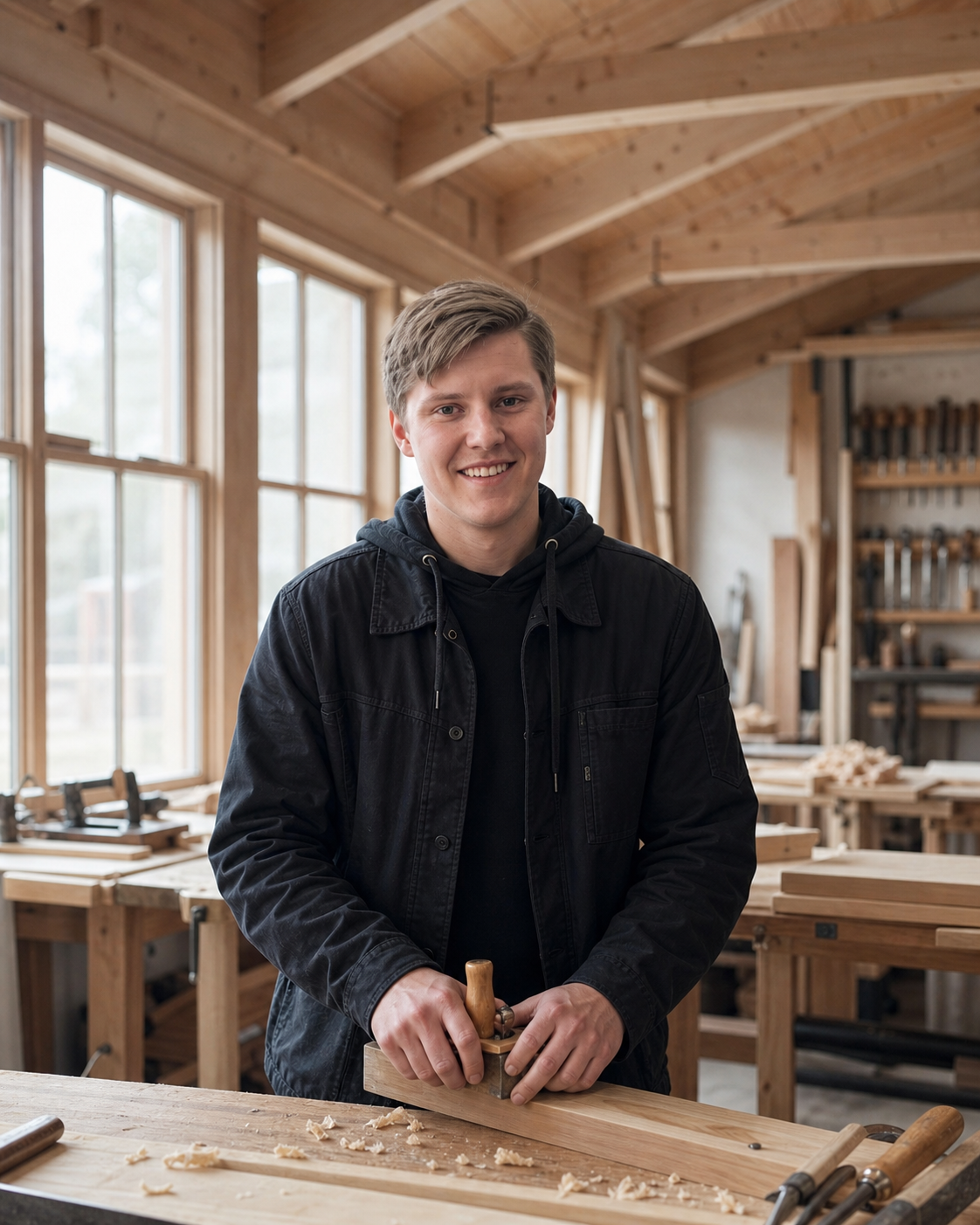 Walter Neuman i en ljus träverkstad