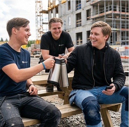 Walter och kollegorna tar en paus tillsammans på byggarbetsplatsen